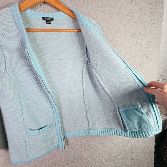 Ann Taylor Merino Wool Blend Zip Front Sweater Cardigan Light Blue Small - Picture 12 of 16
